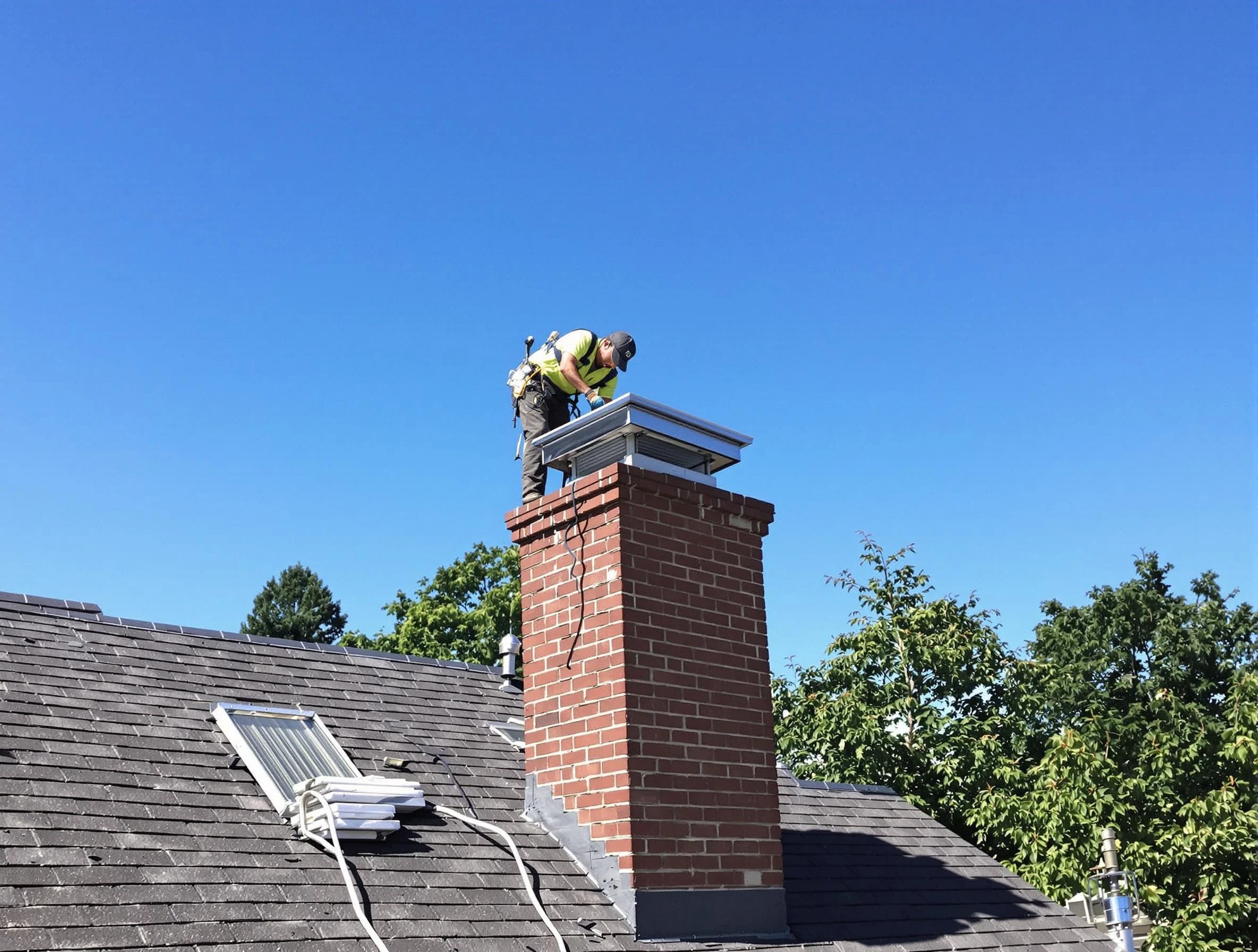 Sandy Chimney Sweep technician measuring a chimney cap in Sandy, UT