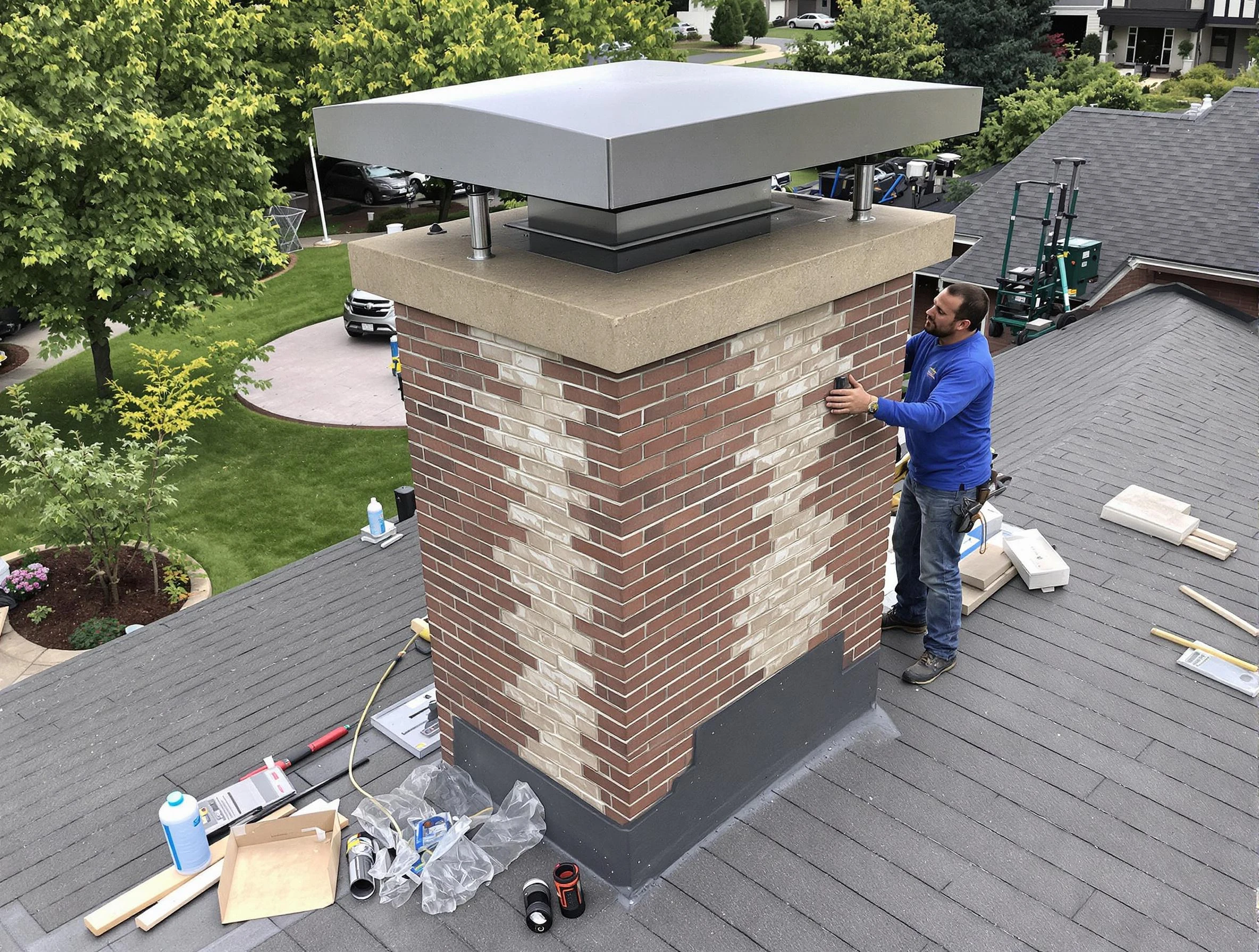 Sandy Chimney Sweep team working on a custom chimney remodel in Sandy, UT